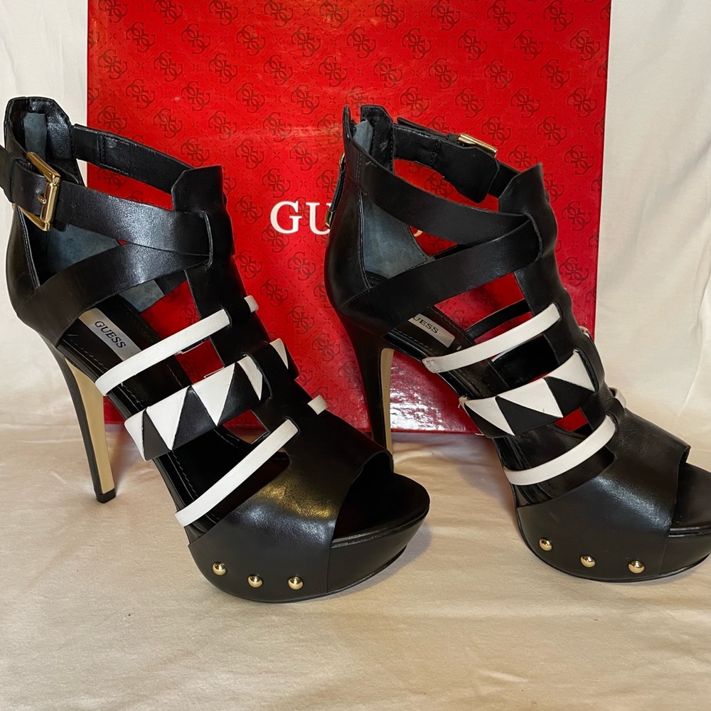 Guess Orestes black multi leather heels